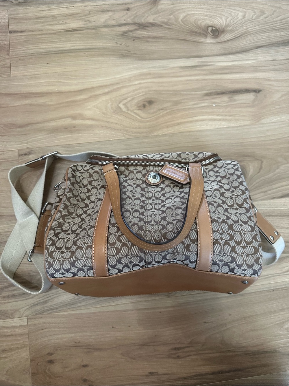 Coach Canvas Signature Satchel in Khaki/Tan with Adjustable Strap